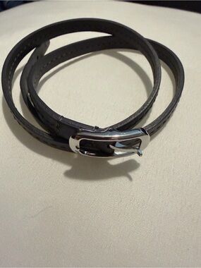 Shinola Black Leather Double-Wrap Bracelet with Silver Buckle